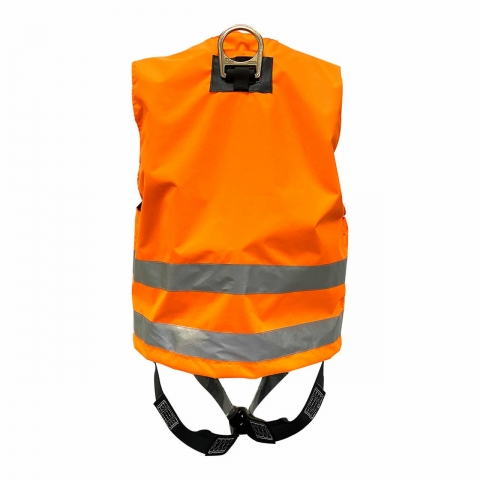 Celotelový postroj bezpečnostný FA1030300 s integrovanou reflexnou pracovnou vestou v oranžovej farbe.