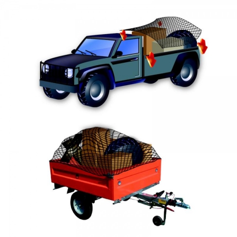 Transportné siete na zakrytie nákladu sú vhodné pre prívesné vozíky, strešné nosiče, otvorené nádoby, kamióny 