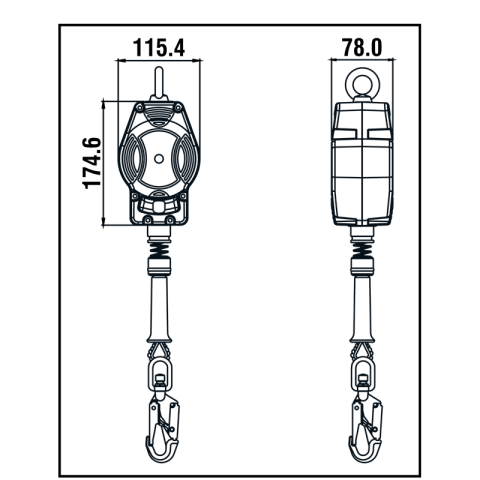Zaťahovací zachytávač pádu s oceľovým lanom, dĺžka 3,5 m, HELIXON-S, FA2040203